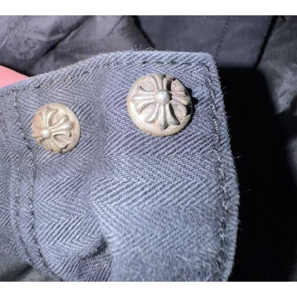 Chrome Hearts Black Denim Shirt Jacket With Quilted Lining & Silver Button Detai - Picture 11 of 16